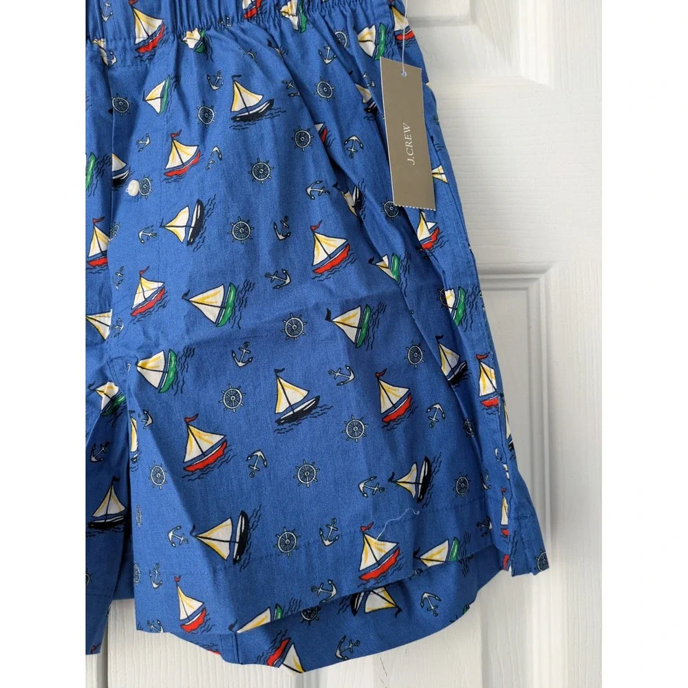 J. Crew Patterned Boxer Shorts‎ Mens XS Cotton Blue Sailboats Cotton NWOT BW441